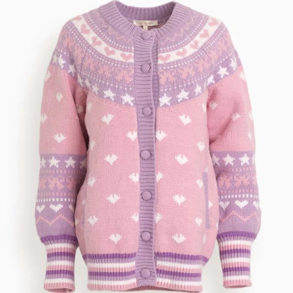 LoveShackFancy Amalo Pink & Purple Heart Boyfriend Cardigan Sweater - Picture 10 of 10
